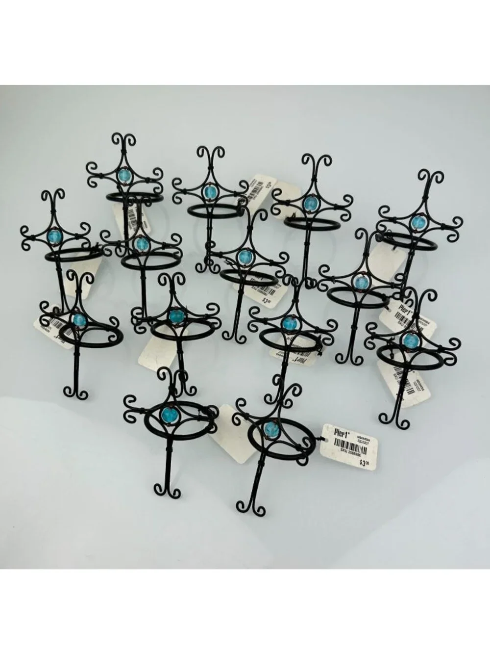 Pier 1 Religious Cross Black Wire Blue Bead Napkin Holders Set of 14 NWT Mission